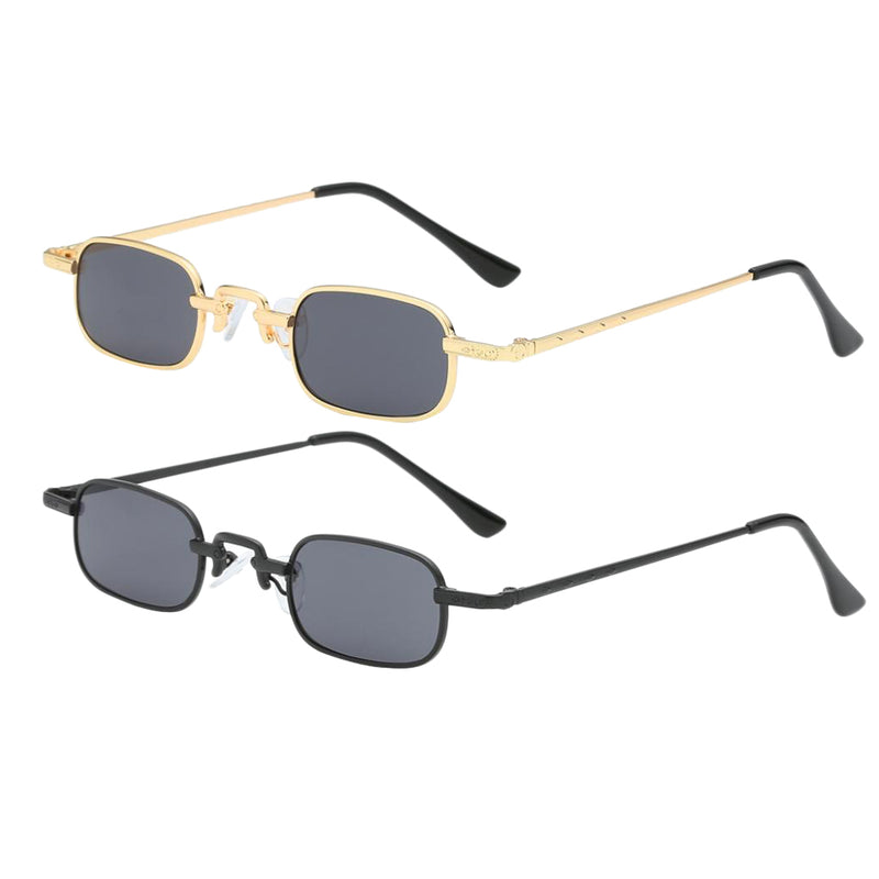 2 Pieces Small Square Punk Sunglasses Metal Rectangle Sunglasses