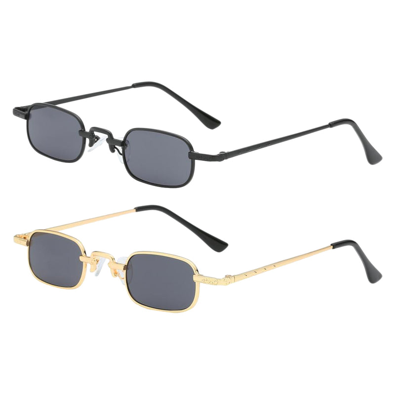 2 Pieces Small Square Punk Sunglasses Metal Rectangle Sunglasses