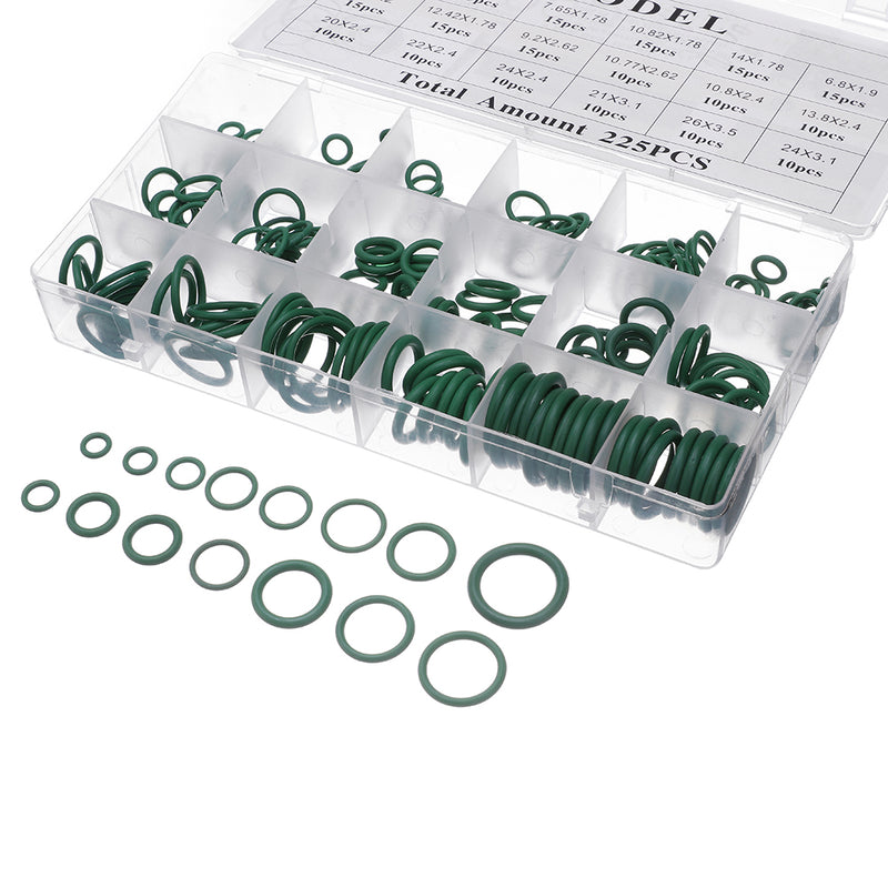 Suleve MXRW5 225Pcs R22/R134a Green Air Conditioning Rubber O-Ring Tap Washer Gasket Set Seal Metric Assortment Plumbing Kit Waterproof
