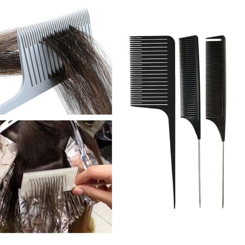 3x Weaving Highlighting Foiling Hair Comb, Rat Tail Comb, Pintail Comb Dyeing,
