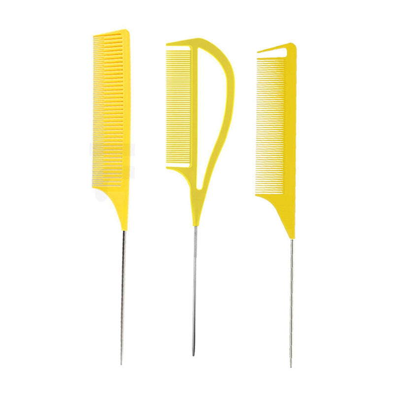 3PCS Fine-tooth Weave Highlighting Foiling Hair Comb Hair Styling Yellow