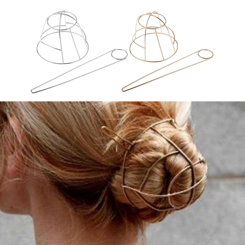 2Pcs Chic Womens Bun Holder Hair Slider Clip Hairpin Stick Hair Accessories