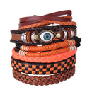6 Pcs Vintage Bangle Bracelets Set Stretch Multi Row Leather Adjustable Multilayer Bracelet