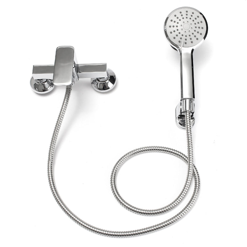 Modern Style Wall Mount Chrome Bathroom Faucet Hot Cold Mixer Tap + Shower Head