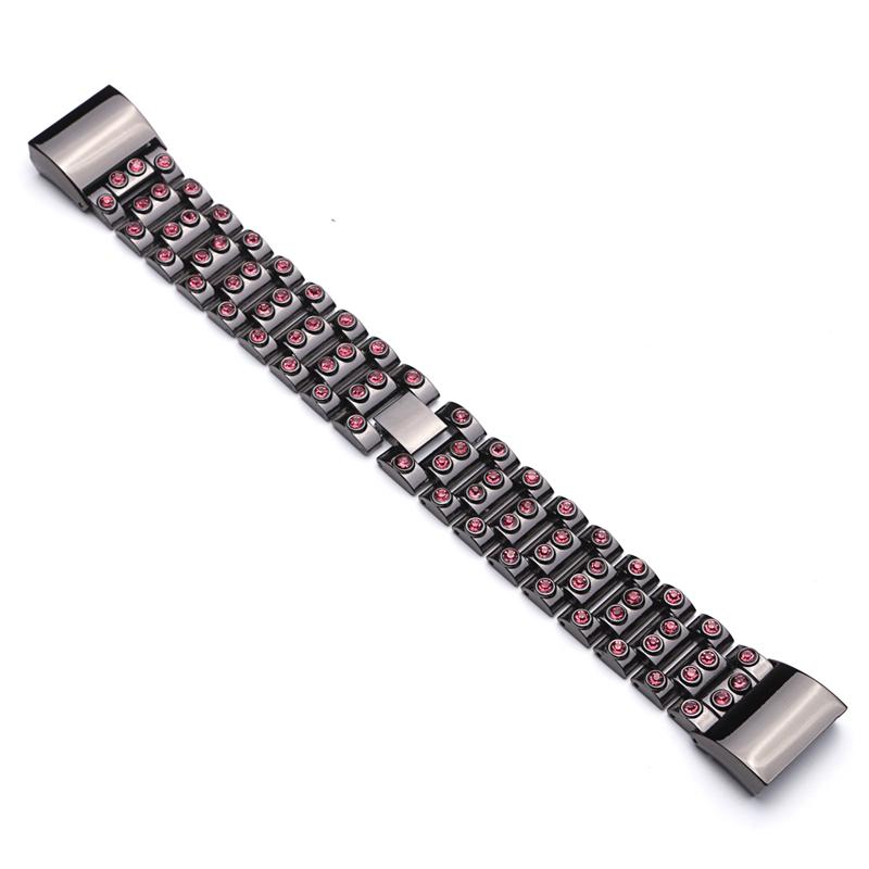 Rhinestone Watch Band Metal Stainless Steel Strap Bracelet Replacement for Fitbit Charge 2