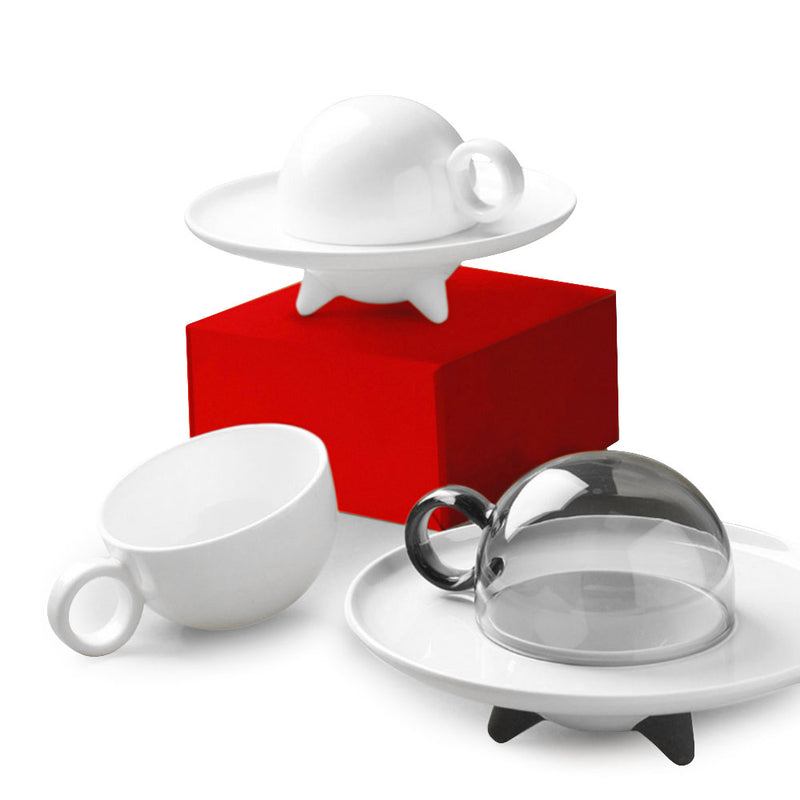 KISS KISS FISH UFO Flying Stack Cup Set Creative Fun Home Drinking Tools Ceramic Cup Set With Plate