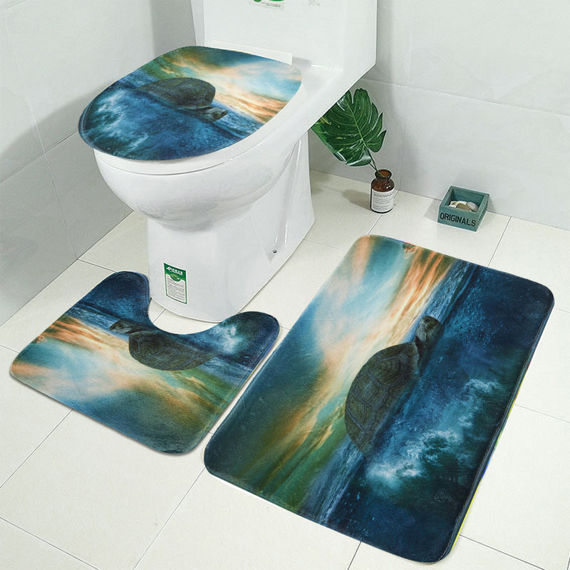 Bathroom Shower Curtains Toilet Waterproof Polyester Fabric Cover Mat W/ 12 Hooks