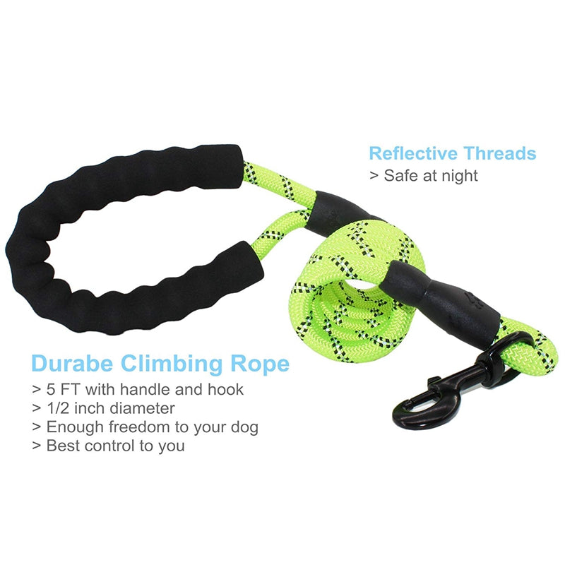 5 Ft Strong Dog Leash Comfortable Padded Handle Highly Reflective Threads M O7L5