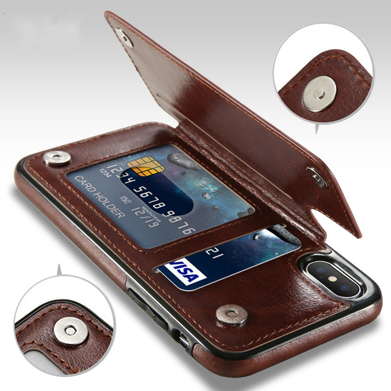 KISSCASE Retro PU Leather Card Slots Bracket Protective Case for iPhone XS/X 7/8 Plus 6/6s Plus
