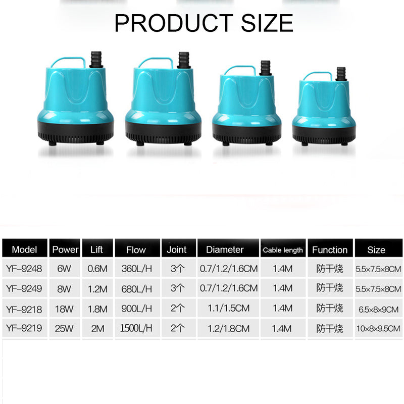 220V Submersible Water Flow Pump Fish Tank Aquarium Pond Fountain Spout Feature Pump 6W/8W/18W/25W