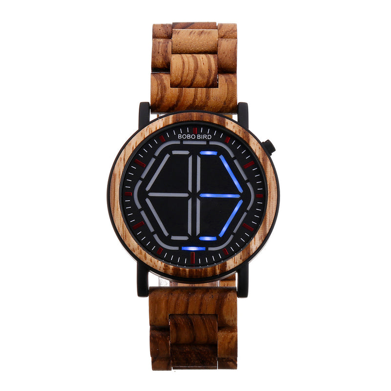 BOBO BIRD Creative Night Vision Wooden Watch Colorful LED Unique Time Display Men Quartz Watch