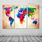 Miico Hand Painted Three Combination Decorative Paintings Colorful World Map Wall Art For Home Decoration
