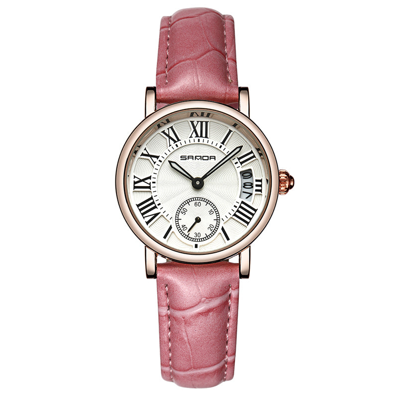 SANDA P206L Casual Style Calendar Women Watch Leather Strap Quartz Watch