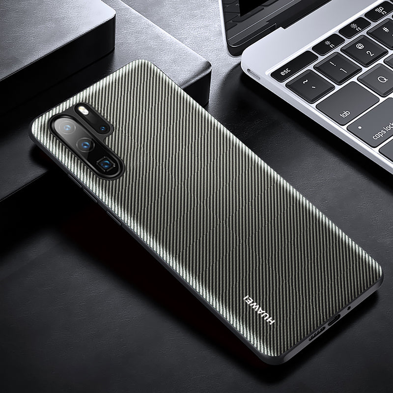 Bakeey Luxury with Original Logo Shockproof Carbon Fiber PU Leather Protective Case for Huawei P30 Pro