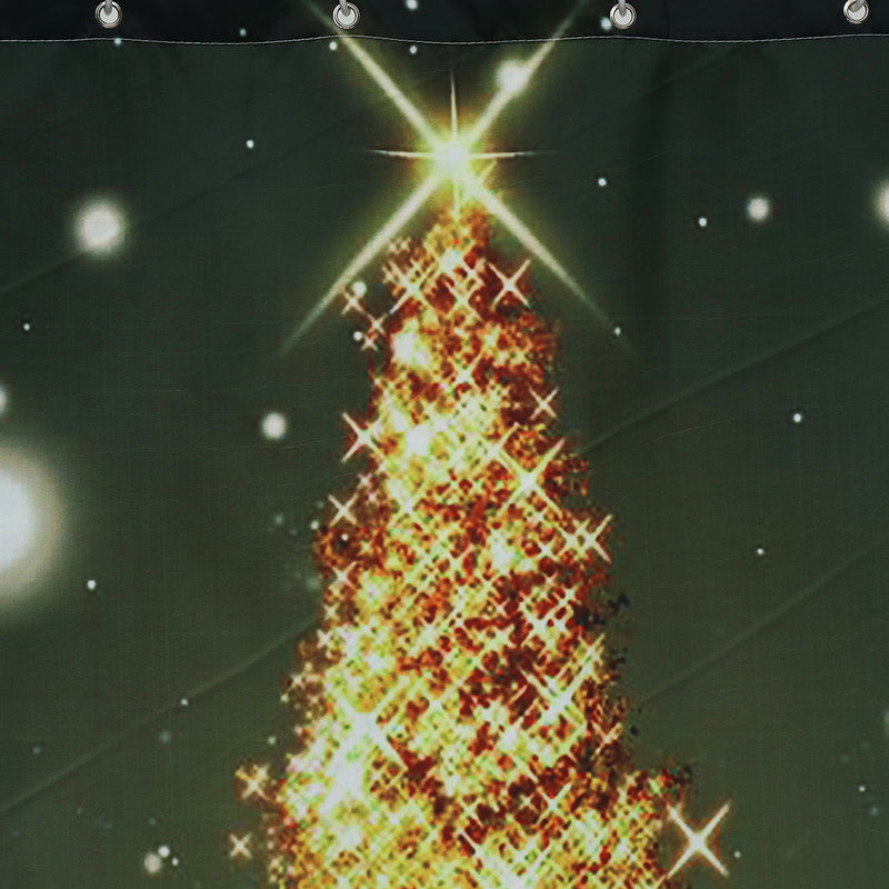 1.8M Christmas Waterproof Bathroom Shower Curtain Gold Xmas Tree Decor 12 Hook