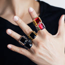 Personality Infertile Stainless Steel 316L Glass Stone Maple Leaf Ring