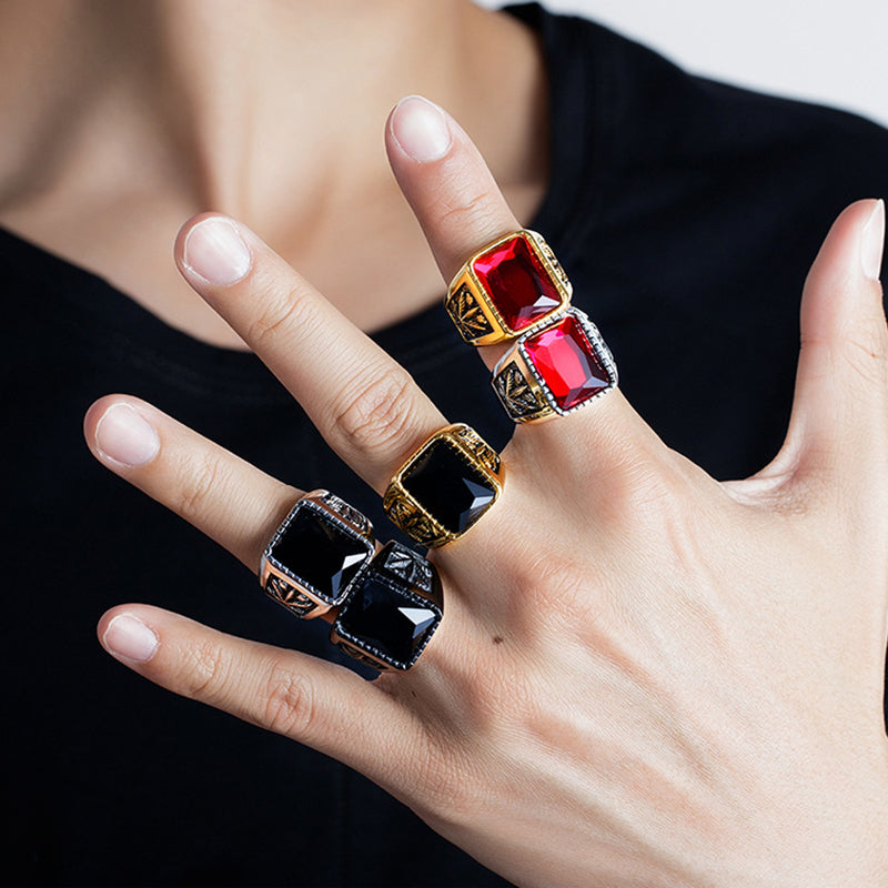 Personality Infertile Stainless Steel 316L Glass Stone Maple Leaf Ring