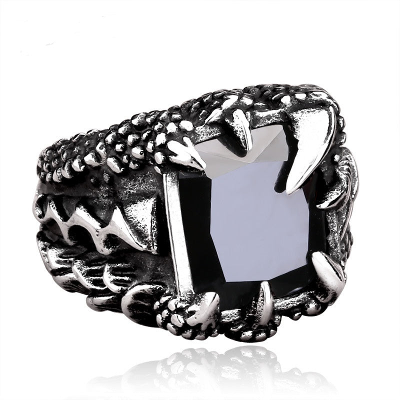 Cool Punk Dragon Claw Zircon Ring Stainless Steel High Polished Ring Halloween Jewelry