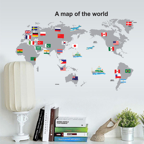 World Map PVC Wall Stickers Removable Waterproof Wall Art Decals Home Decor
