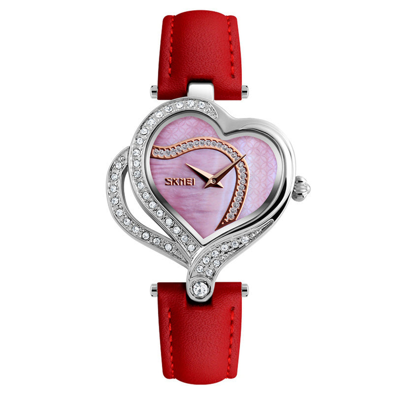 SKMEI 9161 Sweet Love Fashion Style Women Watches Crystal Leather Strap Quartz Watch