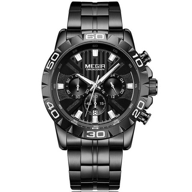 MEGIR 2087 Business Hardlex Mirror Luminous Waterproof Quartz Watch Stainless Steel Men Wrist Watch