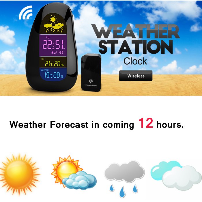 Wireless Weather Station Clock Pebble LED Alarm Clock Wireless Weather Report