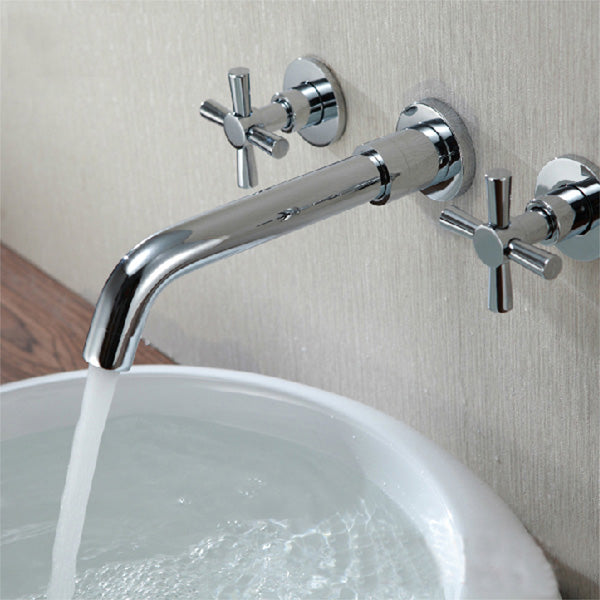 Chrome Brass Modern Wall Mounted 3 Hole Bath Faucet Tap