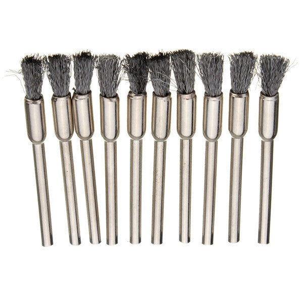 10pcs 3mm Rotary Steel Wire Wheel Brush Cup Tool Shank for Dremel Drill Rust Weld