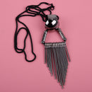 2 Pcs Retro Black Metal Long Tassel Pendant Clothes Costume Necklace Accessory