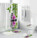 4Pcs Shower Curtain Waterproof Home Bathroom Bath Mat Set Rug Toilet Lid Cover !