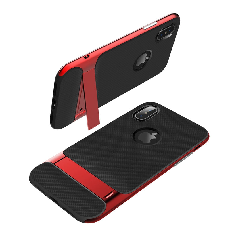 Rock Kickstand Fingerprint Resistant Textured Case For iPhone X