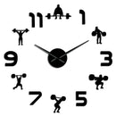 Weightlifting Fitness Room Wall Decor DIY Giant Wall Clock Mirror Effect Powerlifting Frameless Large Wall Clock Wall Watch