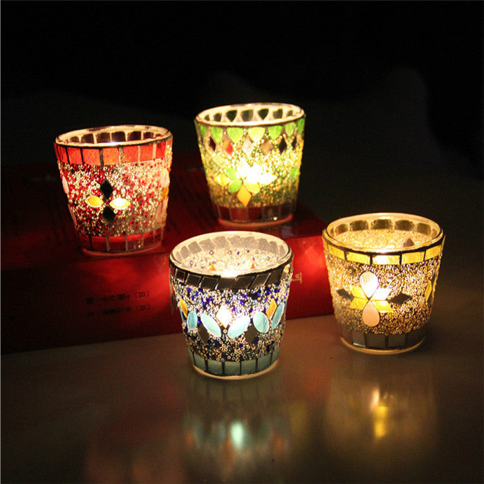 Handicraft Mosaic Glass Beads Sequin Candle Stick Candle Holder Candelabra Home Decor Gift