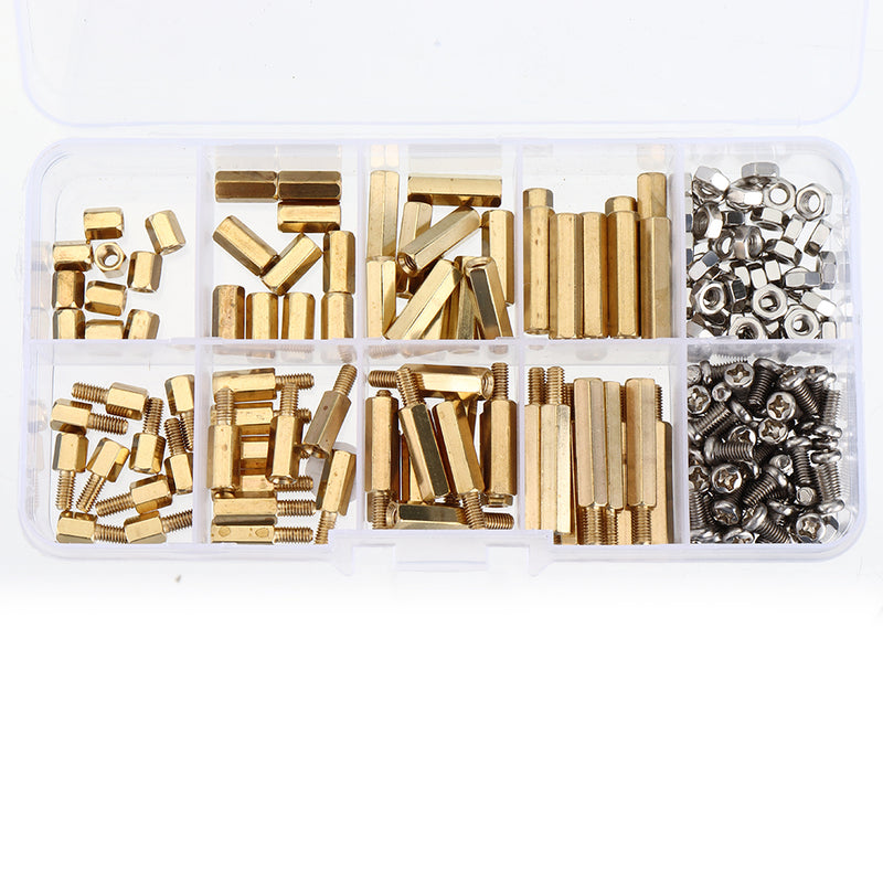 Suleve M3BH9 180Pcs M3 Male-Female Brass Hex Column Standoff Support Spacer Pillar Stainless Steel Screws Nuts for PCB Board