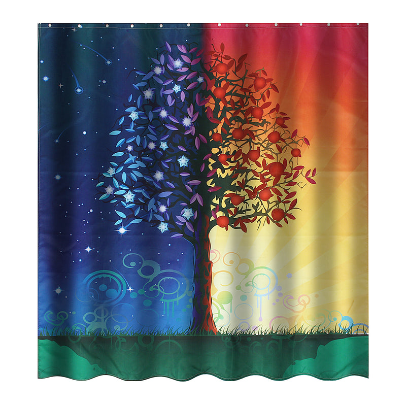 Day & Night Tree Shower Curtain Liner Bathroom Mat Set w/ Hooks Polyester Fabric