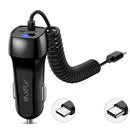 RAXFLY 2.1A LED Indicator Fast Car Charger With Spring USB Cable For Oneplus 6 5t Xiaomi Mi8 S9