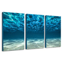 Miico Hand Painted Three Combination Decorative Paintings Light Blue Seawater Wall Art For Home Decoration