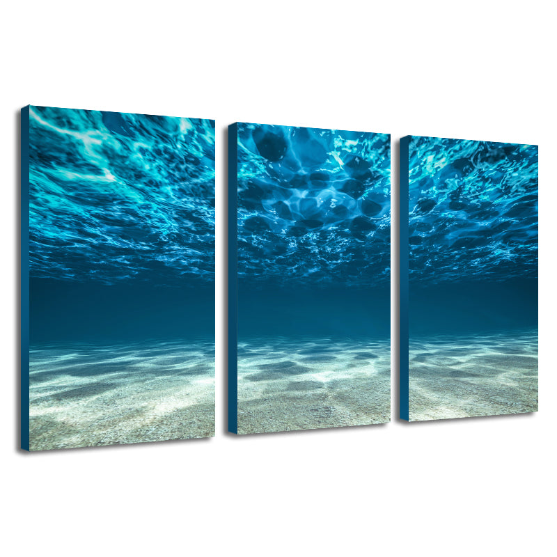 Miico Hand Painted Three Combination Decorative Paintings Light Blue Seawater Wall Art For Home Decoration