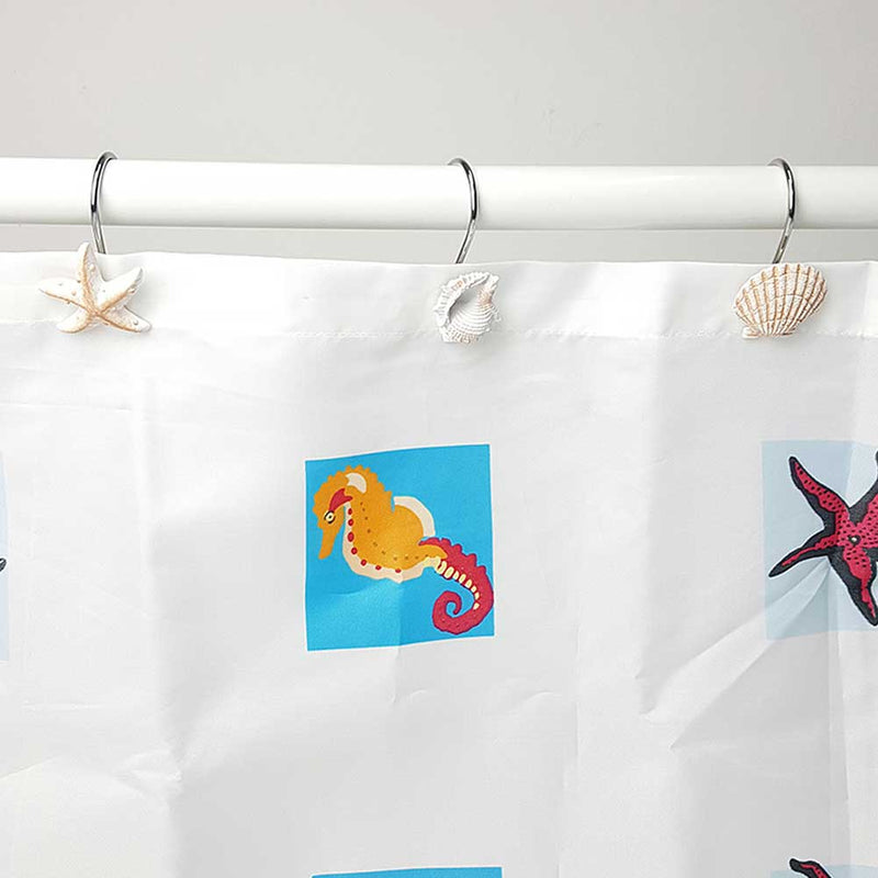 12Pcs/Box Stainless Steel Resin Bathroom Curtain Hook White Brown Starfish Shell Conch Mixed Pattern
