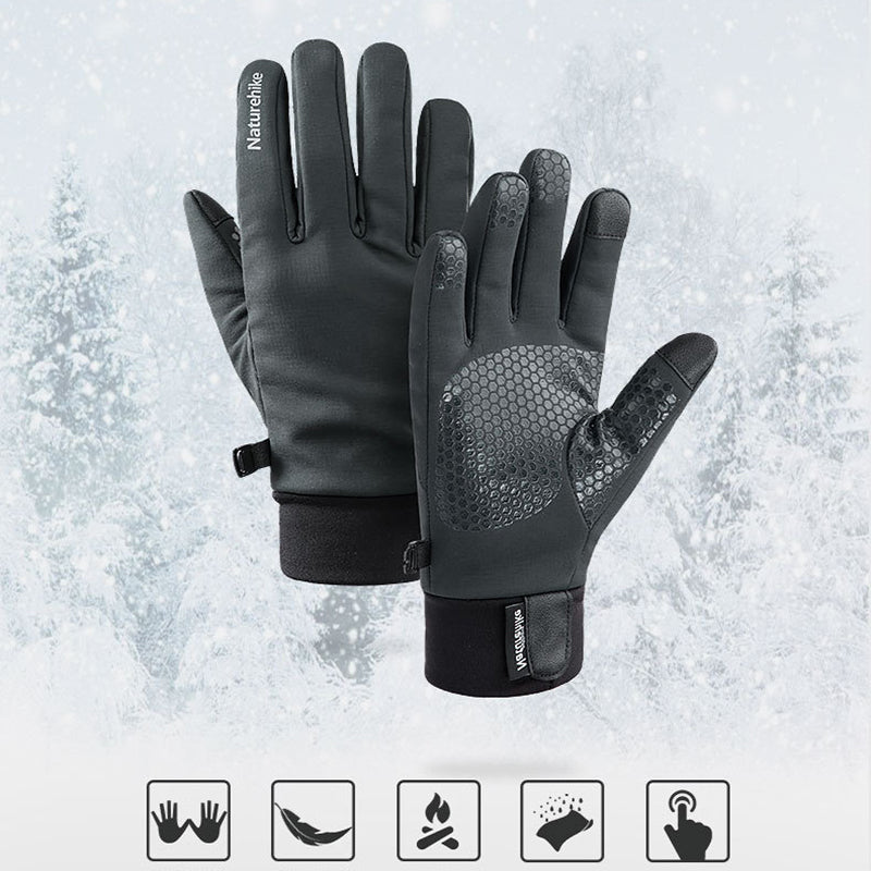 Naturehike GL05 Polyester Fiber Windproof Warm Glove Outdoor Splash Water Gloves Touch Screen Gloves Hunting Running Cycling Sports Gloves-Navy/Black