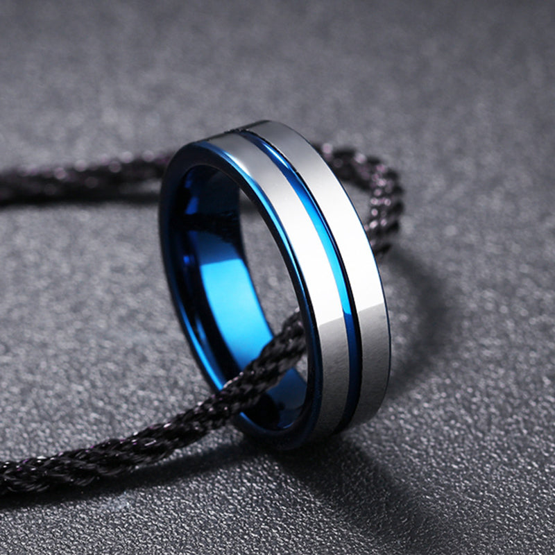 6mm Tungsten Steel Men Ring Blue Cross Simple Trendy Jewelry