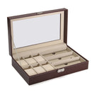 Multi-grid Wood Leather Glasses Box Glass Storage Watch Display Case