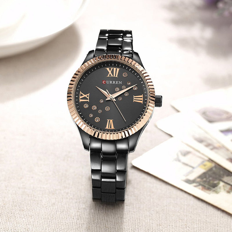 CURREN 9009 Crystal Fashion Style Women Wrist Watch Roman Number Quartz Watches