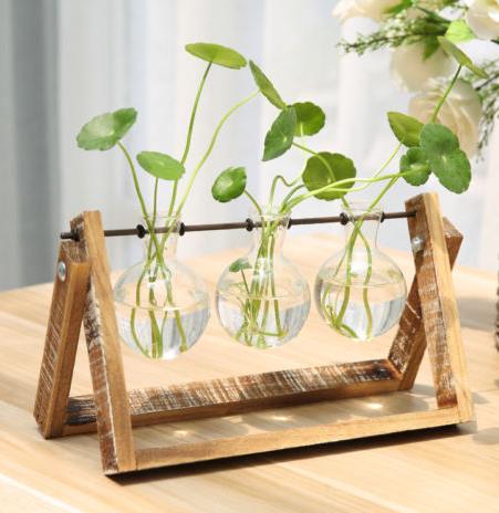 Wooden Stand Glass Terrarium Container Hydroponic System Plant Planter Flower Pot Desk Decoration