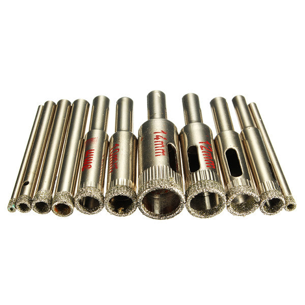 11Pcs 3-14mm Diamond Coated Core Hole Saw Drill Bit Set Tools for Tiles Marble Glass
