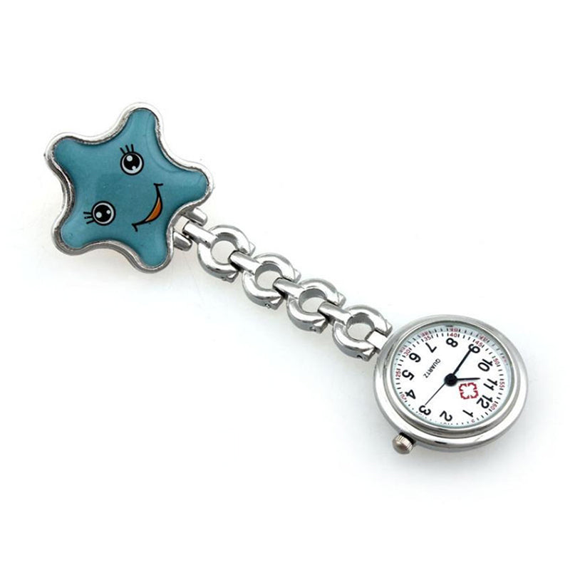 Women Cartoon Sea Star Shape Smiley Face Nurse Watch Colorful Pocket Watch