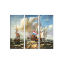 Miico Hand Painted Three Combination Decorative Paintings Sea Vessel Wall Art For Home Decoration