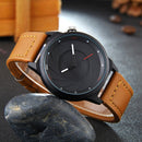 Creative Men Leather Strap Simple Back Aperture Pattern Dial White Needle Quartz Watch