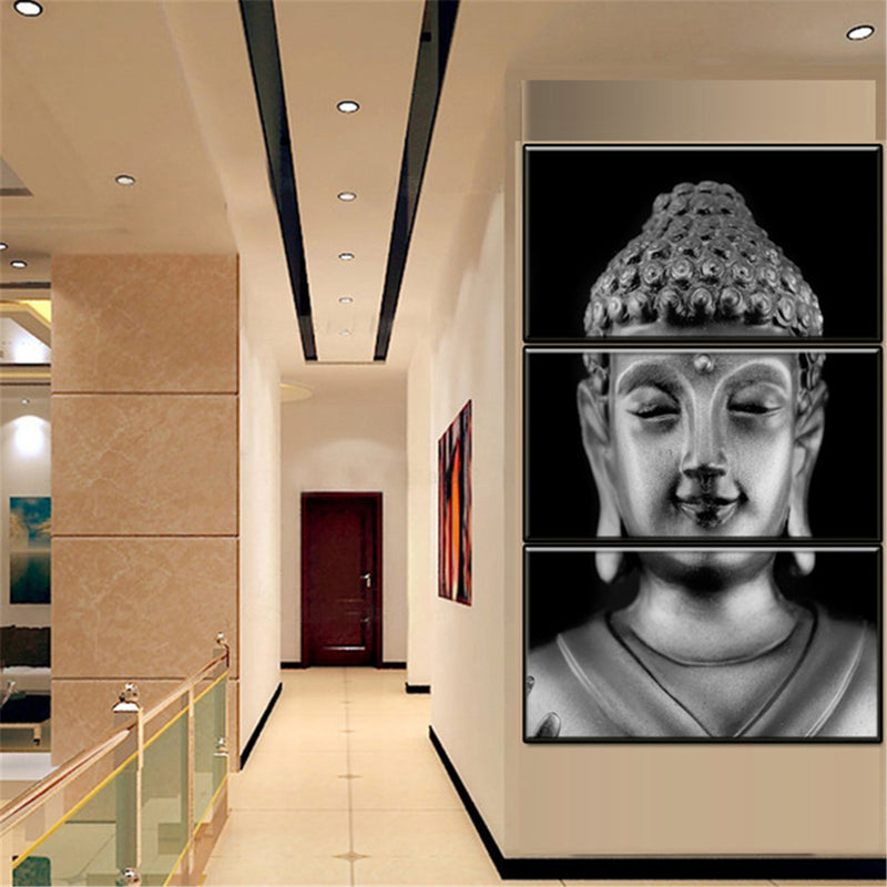 3 Panel Statue Meditation Painting Print on Home Decor Room Wall Sticker
