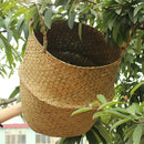 Folding Flower Pot Plant Straw Storage Baskets Flower Vase Handmade Hanging Basket Home Decor